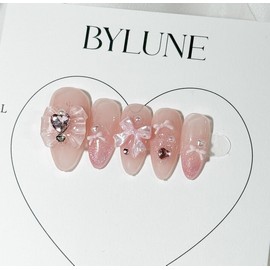 Pink Magnet Gra Handmade Nail Tips Ribbon Nail Tips - Ballerina / 핑크 자석그라 수제네일팁 리본 네일팁 - 발레리나