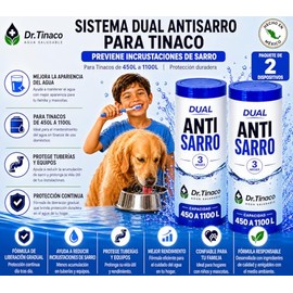 Paquete de 2 Sistemas Dual Antisarro Dr. Tinaco | Para Tinacos de 450L a 1100L | Previene Incrustaciones de Sarro | Protección Hasta 6 Meses (3 Meses c/u)