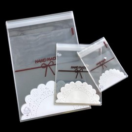 Self Adhesive Bag for Cookies 300 PCS Cute Treat Bags Flat Goody Bag with Doily Pattern Party Favor Bags for Handmade Candies and Gummies