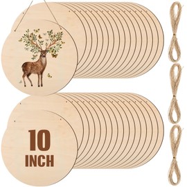Suzile 30 Pcs Wood Rounds for Crafts Unfinished Wood Crafts Wooden Signs Wood Blanks Wood Circles for Crafts Blank Round Wooden Discs for DIY Christmas Home Decor Painting Door Hanger Design (10 Inch)