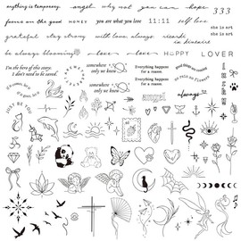 3sheets 100pcs+ Temporary Tattoos Realistic for Adult Women Fine Line Words Saying Temporary Tattoo Semi Permanent Tattoo Lasts for 1-2 Weeks