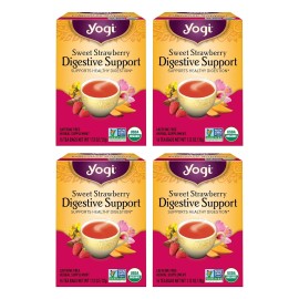 Yogi Sweet Strawberry Herbal Tea, Organic Digestive Support, 16 Bags, 6 Pack