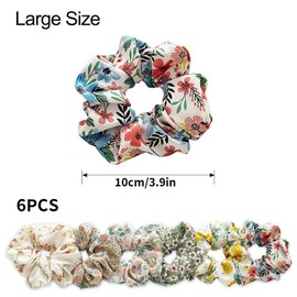 Itadaku 6 Pcs Flower Chiffon Hair Scrunchies, Soft Colorful Floral Elastic Hair Ties for Spring & Summer, Elegant Accessories for Girls and Women