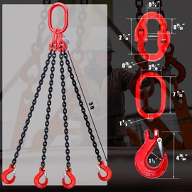 FITHOIST 6 Ton 4 Leg Chain Sling 5/16” 5 Ft, G80 Alloy Steel 4 Way Chain Slings Quadruple Leg Slings Lifting with 4 Safety Grab Hooks Heavy Duty for Engine Hoist Lifts