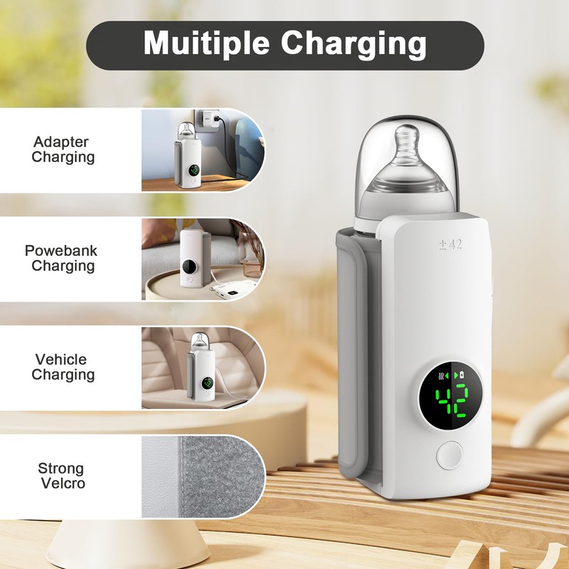 Fast Heating Portable Bottle Warmer,Travel-Easy,18W Fast Charging,6-Speed Temperature Control,Locked-in Nutrition,360