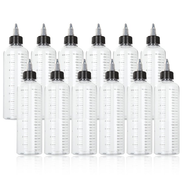 STARVAST Pack of 12 250 ml Transparent Plastic Squeeze Bottles