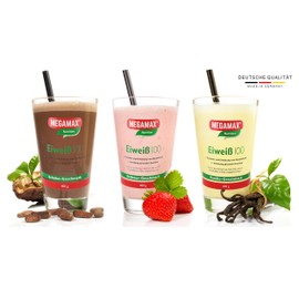 MEGAMAX Shaker [Protein Eiweiß Mixer] für auslaufsichere Shakes | Trinkflasche für Eiweißshakes u. Für Krafttraining, Bodybuilding & Fitness | Mixbecher mit Siebeinsatz Schraubverschluss, Messskala