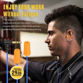 Hearprotek Earplug Earphones for Work, Safety Foam Earbuds Earphones Noise Reduction for Ear Protection-Suitable for Work Shift, Construction, DIY, Lawn Mowing