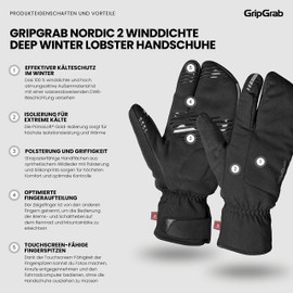 GripGrab Nordic 2 Windproof Deep Winter 3-Finger Lobster Cycling Gloves Padded Primaloft Cycling Gloves