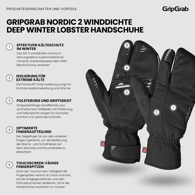 GripGrab Nordic 2 Windproof Deep Winter 3-Finger Lobster Cycling Gloves