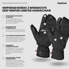 GripGrab Nordic 2 Windproof Deep Winter 3-Finger Lobster Cycling Gloves Padded Primaloft Cycling Gloves