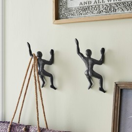 Cast Iron Wall Climber Decorative Wall Hanging Hook (Set of 2) | Wall Mount | for Towels, Bags, Purses, Coats, Scarves, Hats, Robes | Use in Entryway, Bedroom, Hallway, Bathroom, Kitchen - Black