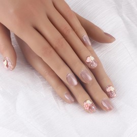 MZCMSL Handmade Nail Tip, Short, Square, Pink, Flowers, Flower Pattern, Pearl, False Claws, 3D, Short Nails, Small Nails, Popular, Finger Suit, Pack of 10, Cat Eye, Magnetic False Nails, M