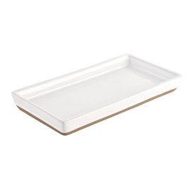 Sweet Water Decor Stoneware Tray for Home - White | Kitchen and Bathroom Dispenser Holder | Jewelry Dish | Glass Soap Holder for Bottles | Long Plate for Counter Tops | Vanity Décor