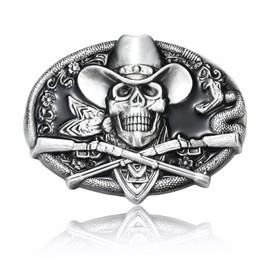MUSVIKY Vintage Ghost Skeleton Skull with Gun Western Belt Buckle For Men American Native Cowboys Women Cowgirls