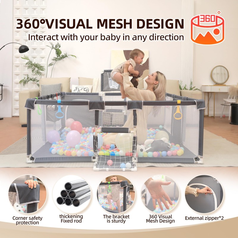 Baby playpen, 73"x71"Baby Playpen with Mat Indoor＆Outdoor Playpen for Babies