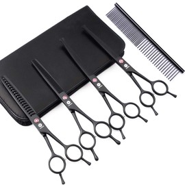 Dream Reach 7.0 Inches Professional Pet Cat Dog Grooming Shears Scissors, Straight, Curved, Thinning/Blending/Chunking Scissors Kit (4-Set Blunt Tip)