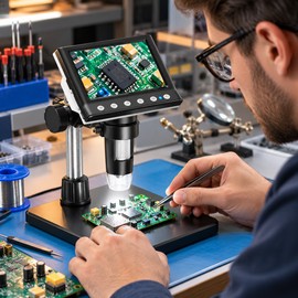 Digital Microscope for Electronics Inspection – 4.3-Inch IPS Screen, 1000X Magnification & 1080P Video for Coins and PCB Work