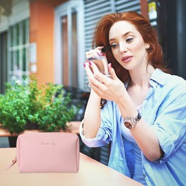 Women's Cosmetic Wash Storage Bag Large Capacity Waterproof Cosmetic Storage Bag Print Cosmetic Makeup Pink PU Travel Toiletry Bag Women Cosmetic Bag (A, One Size)