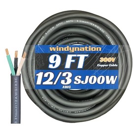9 Feet 12/3 SJOOW Cable Cord 12 AWG 3 Conductor SO Wire - 12 Gauge 3 Conductor (12/3 Wire) 300V Portable Power Extension Cable for Motor Leads, Portable Lights, Battery Chargers