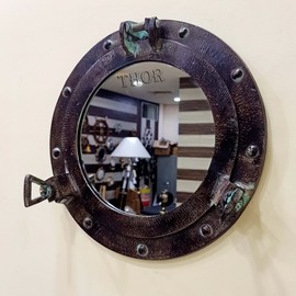 THOR INSTRUMENTS Nautical Porthole Wall Mounted Mirrors | Maritime Ship's Decor Window | Maritime Aluminum Vintage Decor (12 Inches, Antique Black) Rustic Vintage Home Decor Gifts