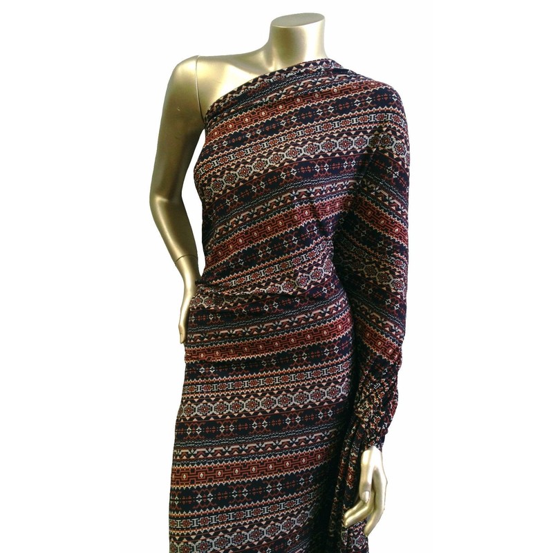 Navy & Brown Tribal Print on Stretch Lightweight ITY Knit