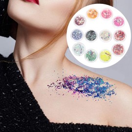 Housoutil 12 Colores Gel Purpurina Corporal y Facial Lentejuelas Líquidas para Cabello y Uñas Gel Brillantina Segura para Piel Sensible Maquillaje para Fiestas de Carnaval y Halloween