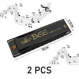 2pcs 10 Hole Harmonica, Stainless Steel Mini Harmonica, 10 Hole Blues Harmonica, Diatonic C Major Harmonica, for Students, Adults, Professionals (Black, Blue)