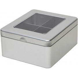 Buzz Plain Silver Tea Caddy/Kitchen Storage Tin/Container - Partitioned Tin - 4 compartment