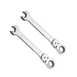 Leliafleury 2pcs 11mm Ratchet Spanner Flex-Head, Combination Wrench, Polished CR-V Chrome Vanadium Steel Metric Spanner, 72-Tooth, Box and Open End Ring Ratcheting Spanner Tool for Home Bicycle