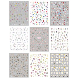 JMEOWIO 9 Sheets Flower Nail Art Stickers Decals Self-Adhesive Spring Summer Floral Nail Supplies Nail Art Design Decoration Accessories