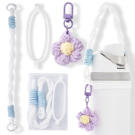 Bigwaves Bottle Silicone Handle Strap,Compatible Owala Freesip Water Bottle - Fits 16oz to 40oz, Water Bottle Carrier Grip Accessories for Running Bike, Gym Or Jogging (with Flower, Purple)