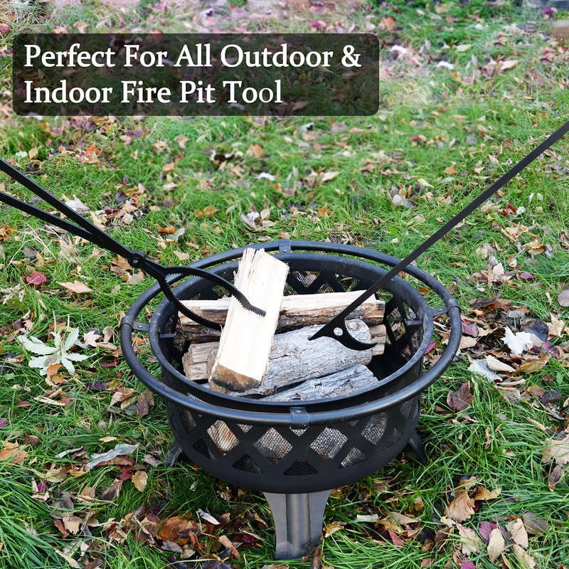 40" Fire Log Tongs Firewood Grabber and Fire Poker Set,Large