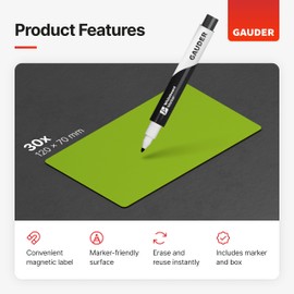 GAUDER Magnetic Dry Erase Labels | Magnetic Labels to write on | Dry Erase Magnets for Classroom, Whiteboard & Blackboard
