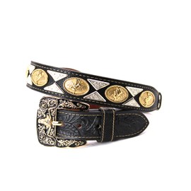 West Star Texas Mens Women Western Cowboy Thick Leather Belt Longhorn Horse Rooster Cowboy Prayer Sheriff Star Emblem 111D Bullrider BK Floral XL