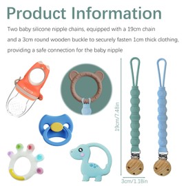 Schnullerkette Silikon, 2 Stück Schnullerkette Holz, BPA Frei Nuckelkette, Pacifier Chain Geeignet für Babys, Hält Schnuller Sauber, Weich und Flexibel(Cambridge Blau + Hellblau)