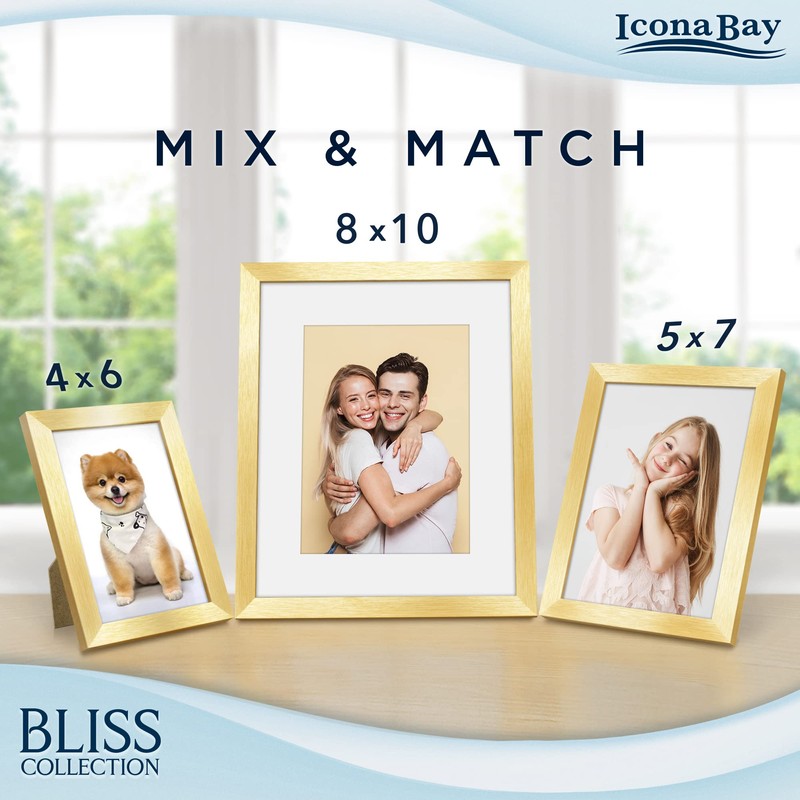 Icona Bay 5x7 Gold Picture Frame, Modern Style Wood Composite