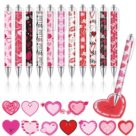 24Pcs Valentine's Day Pens with Heart Sticky Notes Set Valentine Heart Ballpoint Pen for Women Writing Pens Black Ink Fancy Pens for School Classroom Journaling Boys Girls Party Favors (Love, 24)