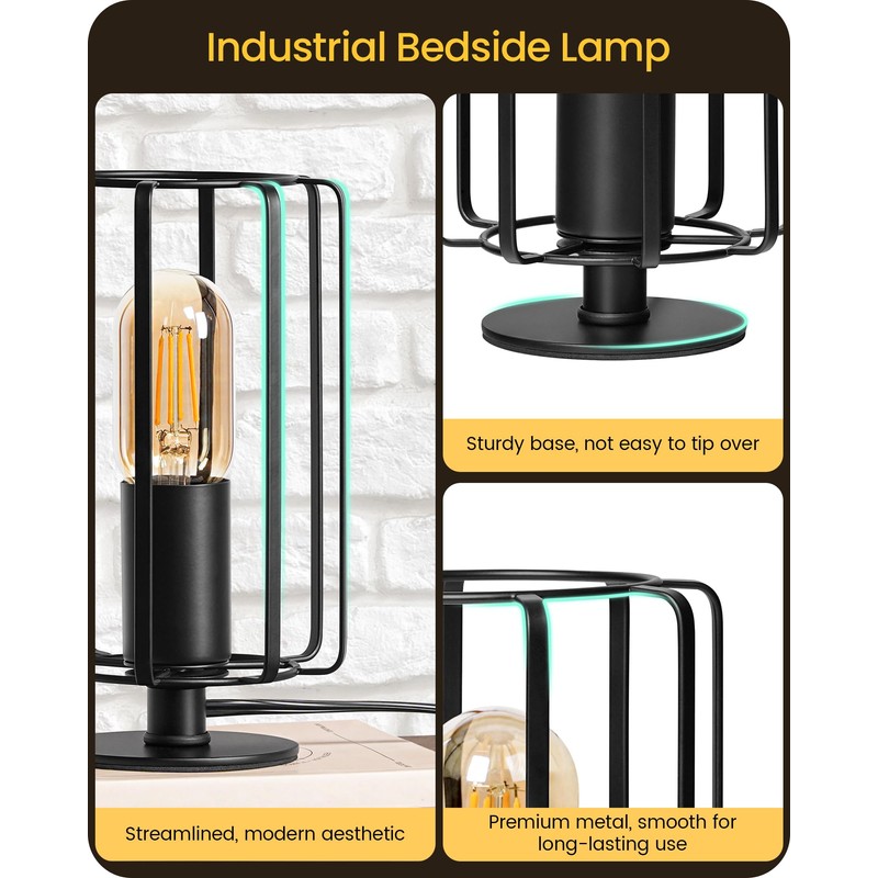 GOEBLESON Industrial Small Table Lamp, Small Bedside Lamp with Dimmable