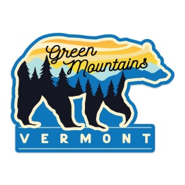 Retro Planet Vinyl Sticker, Green Mountains Vermont Bear Decal
