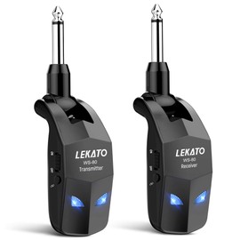 LEKATO Wireless Guitar System 2.4GHz Audio Wireless Guitar Transmitter Receiver with 4 Channels Rechargeable Guitar Wireless System for Guitar Bass Electric Instruments Practise/Performance(WS-80)