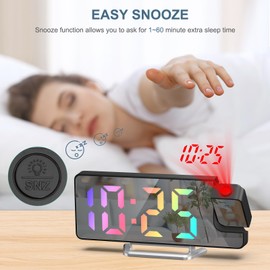 Ankilo New Projection Alarm Clock, Digital Alarm Clock with Temperature Display, 180° Flip Projection Clock, Electronic Table Clock, 3 Brightness Settings, 12/24 Hour Display, Coloured Digital Clock