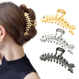 3 PACK Large Metal Hair Claw Clips Fish Bone Shape Hairpin Fish Tail Hair Clips Nonslip Hair Clamps Hair Accessories for Thick hair Thin Hair HairStyling