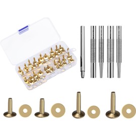 WUTA 40 Piece Copper Rivets Set, Pure Copper Rustproof Leather Rivets Set for Belts, Purses, Collars, Leather, DIY Craft Supplies (Brass, 4 Sizes