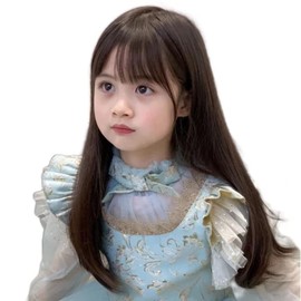 KIDS Wig, For Kids, Wig, Semi-Long, Straight Bangs, For Girls, Children, All-Full Wig, Fluffy, Cute, Girl Wig, Lightweight, Costume, For Recitals, Birthday Parties, Hair Exchange, Costume (With Net)