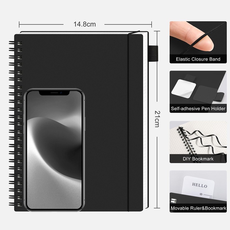 RETTACY A5 Notebook Grid Graph Paper, Spiral Notebook 160Pages/80 Sheets