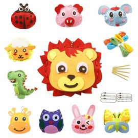 YCHYAN Pack of 10 Sewing Children, Sewing Set, DIY Felt Sewing Animals Craft Set for Children, Felt Sewing Kit, Craft Set, Children, Animal Shapes, Animal Sewing, Educational Hand Sewing Set for
