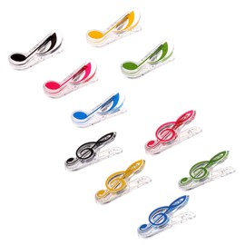 Pack of 10 Sheet Music Clips, Plastic Music Holder Piano Print Clip, Music Book Clip for Sheet Music and Book Pages, 5 Colours (Treble Clef / Eighth Note)