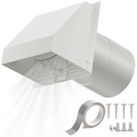 HG Power 6 Inch Hooded Wall Vent with Screen and Damper, Galvanized Steel Exhaust Vent, Exterior Dryer Vent Cover for Kitchen Range Hood Air Ventilation, Bathroom Exhaust Fan, White