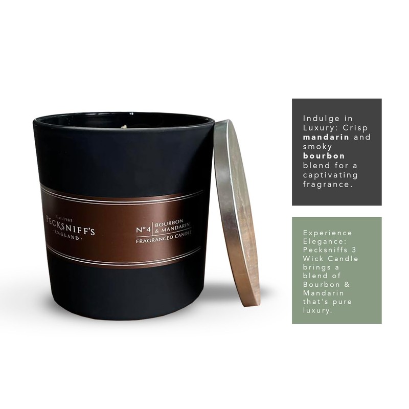 Pecksniff's Bourbon and Mandarin Candle | 3 Wicks, 515g /18.16oz